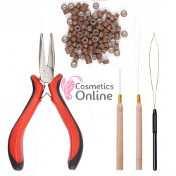 Set pentru extensii de par cu cleste SMR04C, 100 microring si accesorii, Saten Deschis 18511